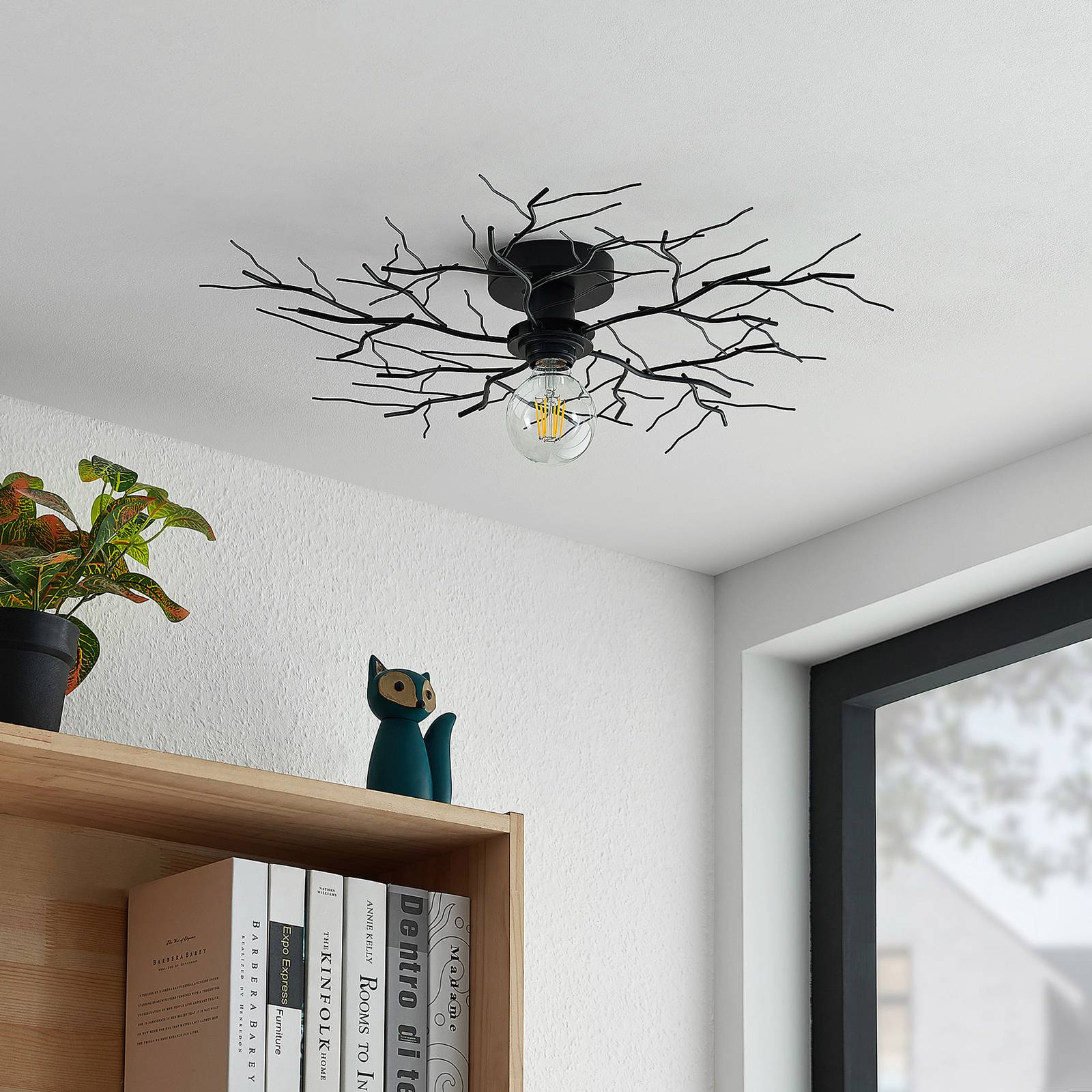 Lindby Vetki ceiling light with decoration, black