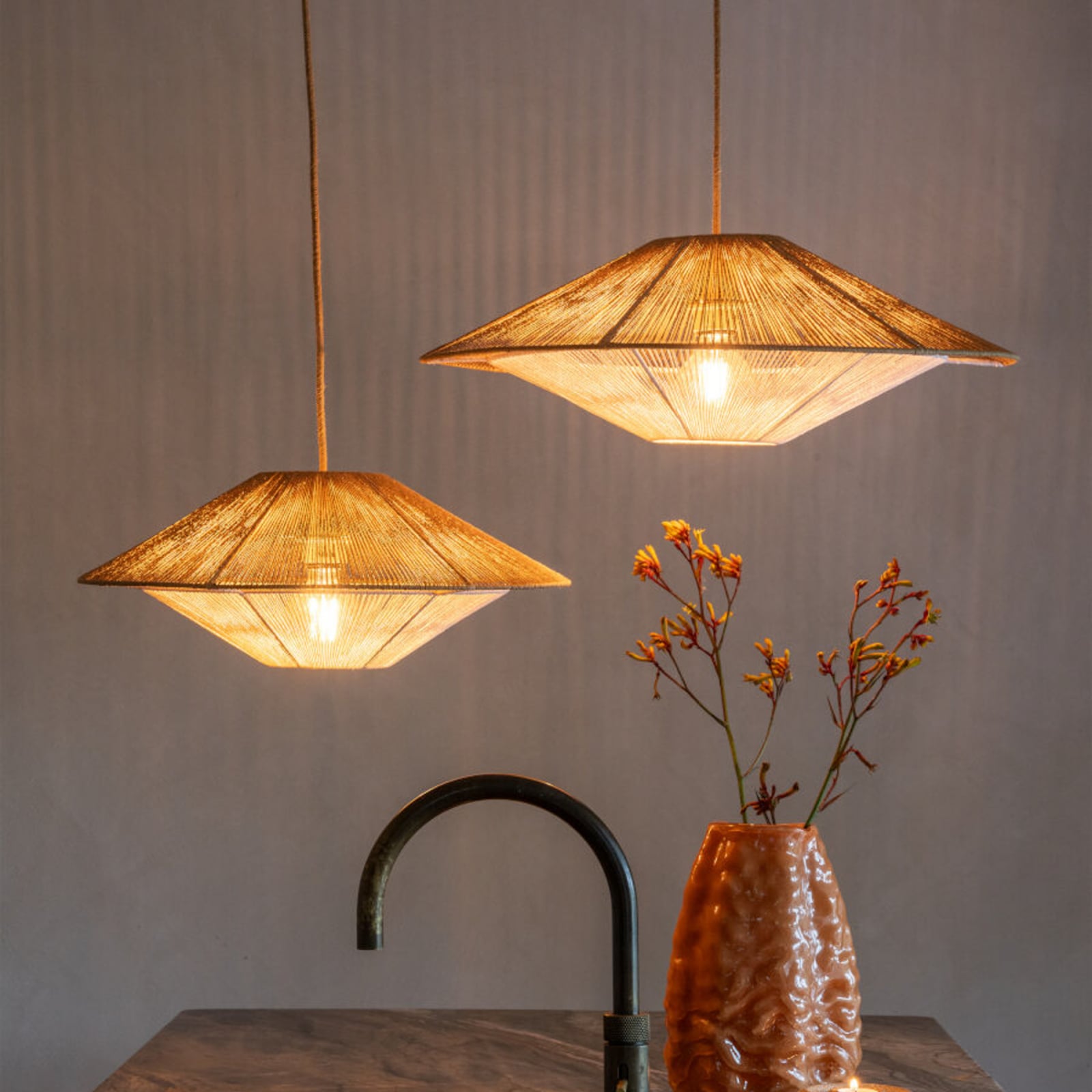 GOOD & MOJO Hängelampe Lumbini, Ø60 cm, natur, Papierseil