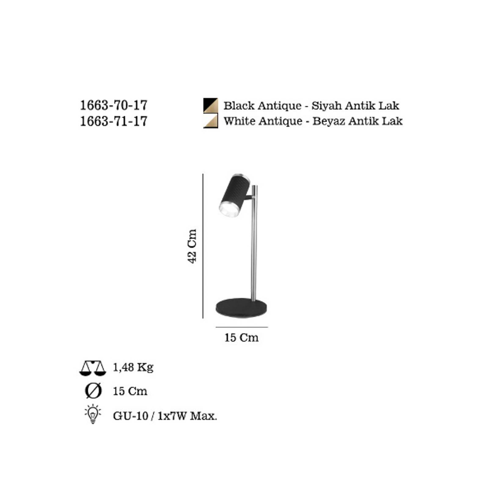 Lucea Lumen tafellamp, zwart/goud antiek, hoogte 42 cm, metaal