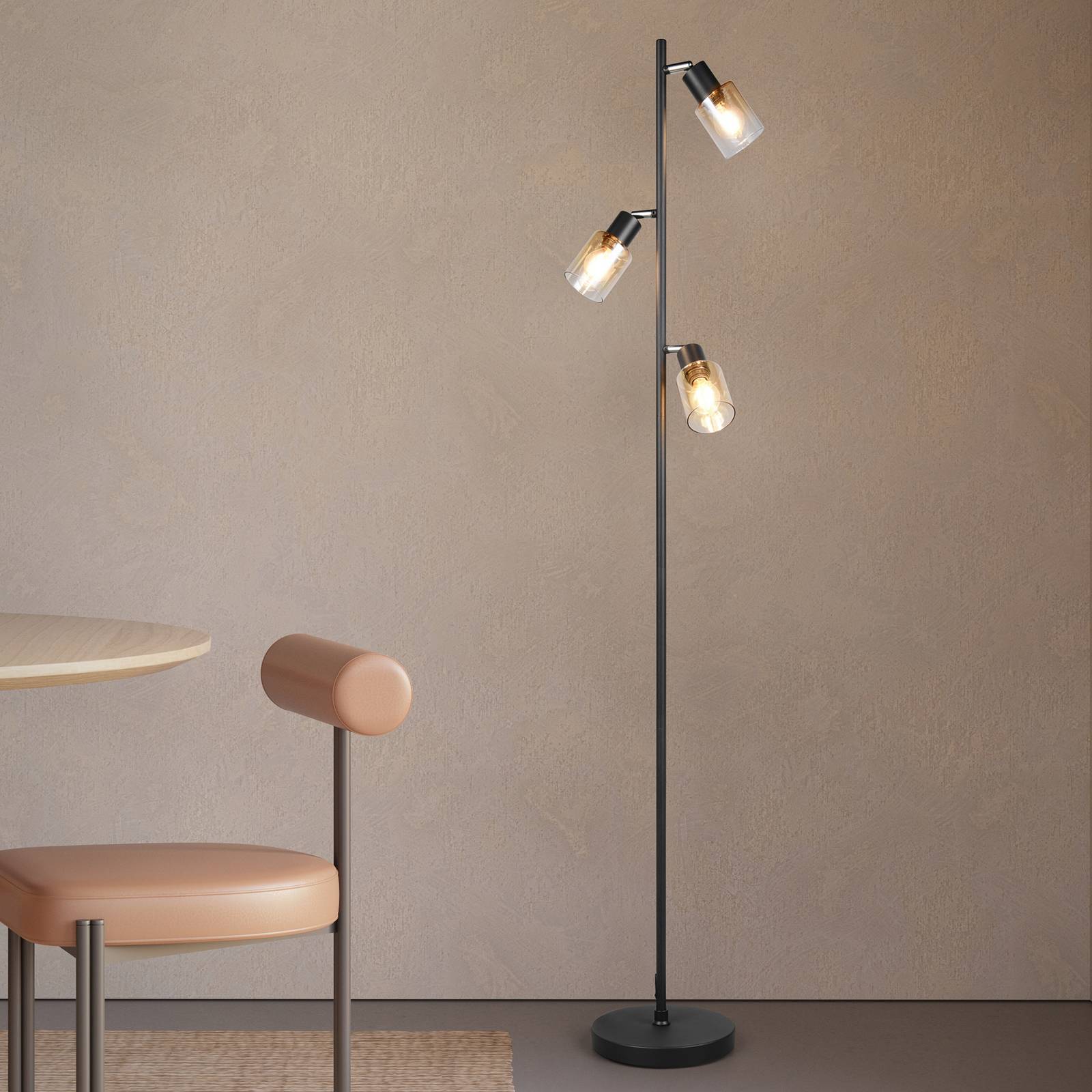 Stehleuchte Cadiz, schwarz/amber, 3-flammig, Höhe 154 cm günstig online kaufen