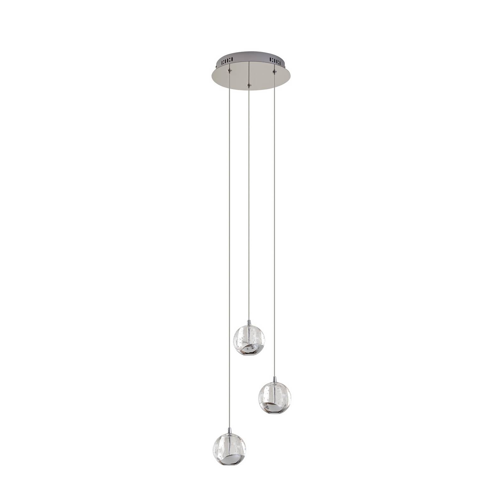 Lucande LED-Pendellampe Hayley, Ø 25 cm, 3-flg., chrom, Glas