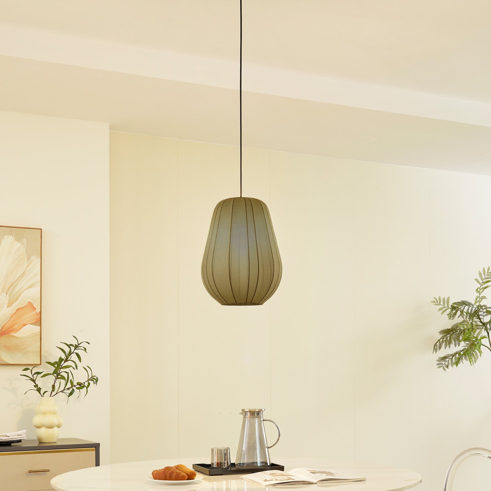 Lindby Helin pendant light, grey, Ø 30 cm, fabric