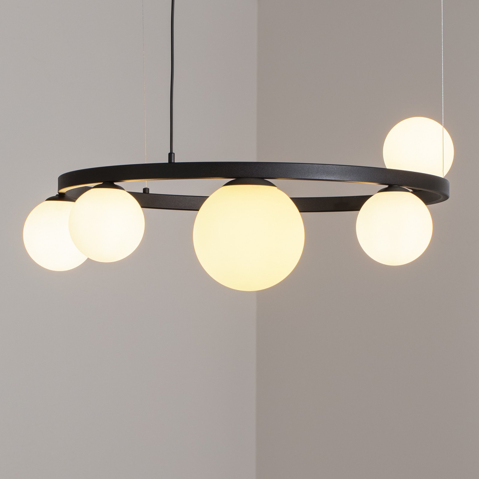 ALDEX Lampă suspendată Garda 5 inel metal sticlă 5 becuri negru - Camera de zi / sufragerie - Modern - negru alb