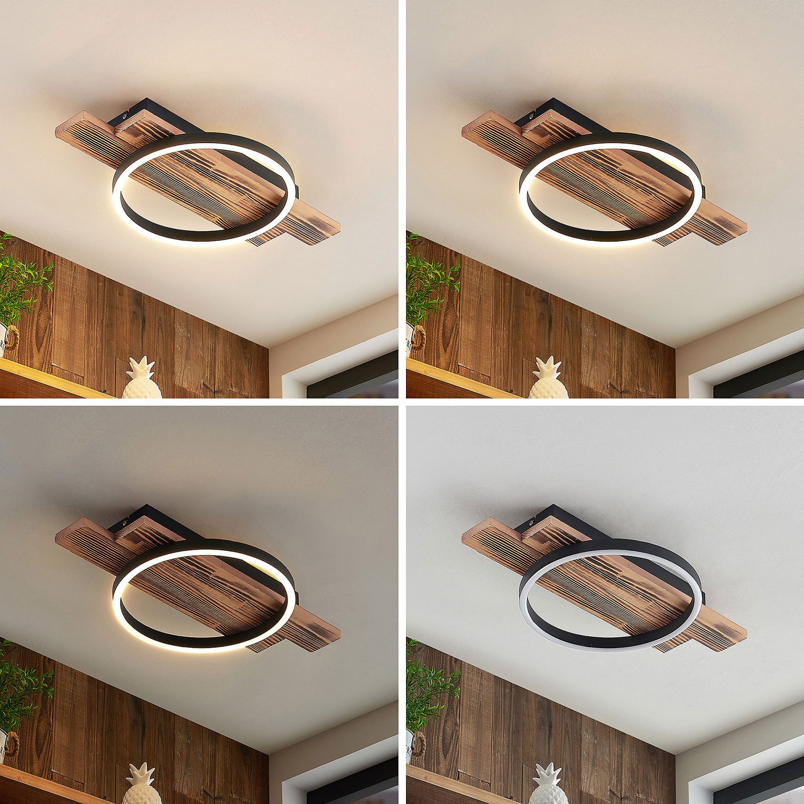 Lindby LED-Deckenleuchte Sentoa, Holz, 52,8 cm lang, 3.000 K