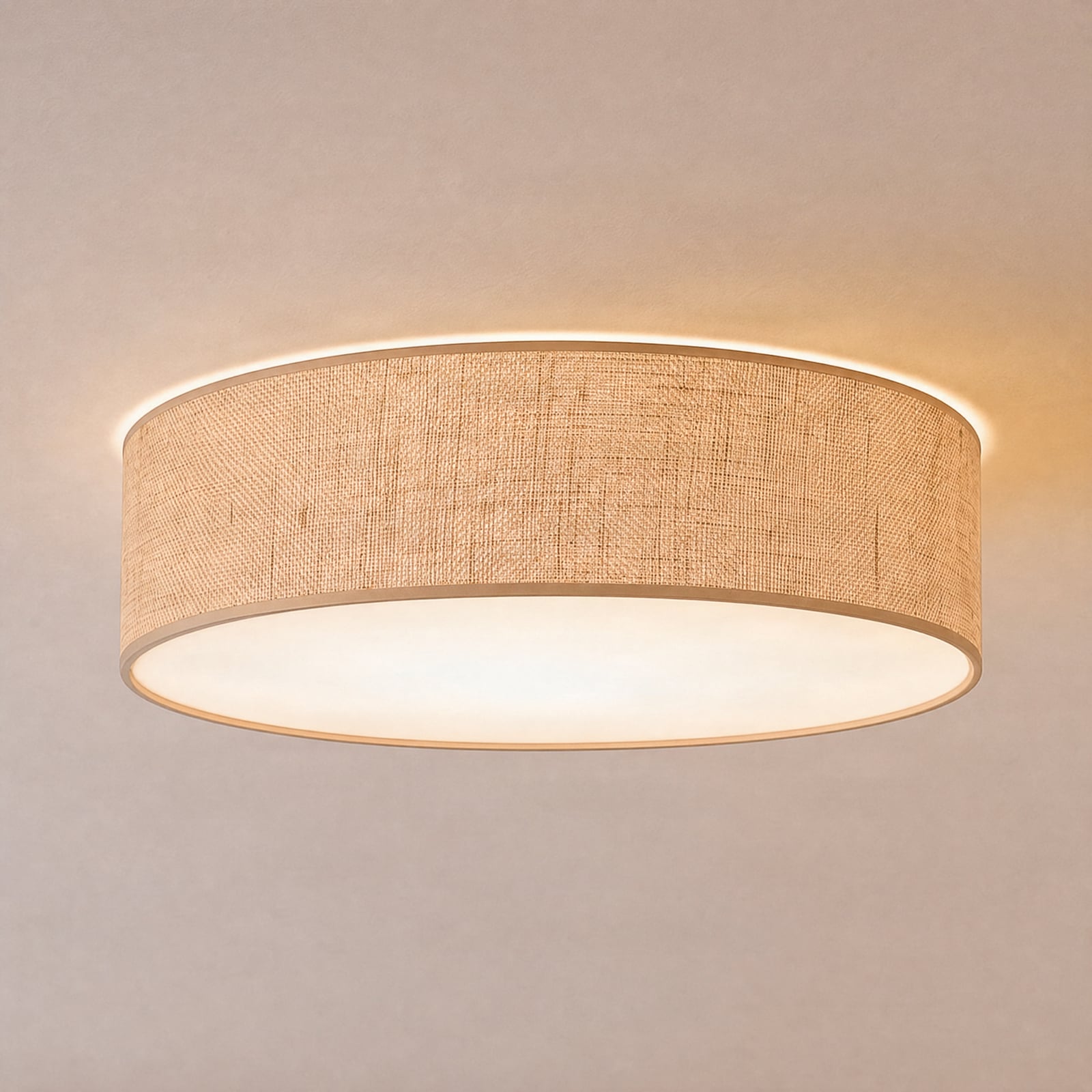 Marshall ceiling lamp, brown, Ø 50 cm, metal, rattan