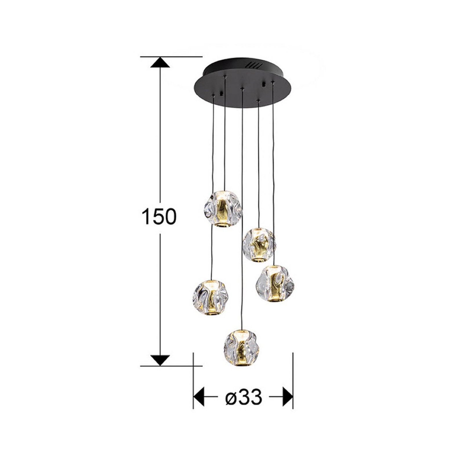 Závěsné světlo LED Zaira, Ø 33 cm, černá/zlatá, 5 ramen Závěsné světlo LED Zaira, Ø 33 cm, černá/zlatá, 5 ramen