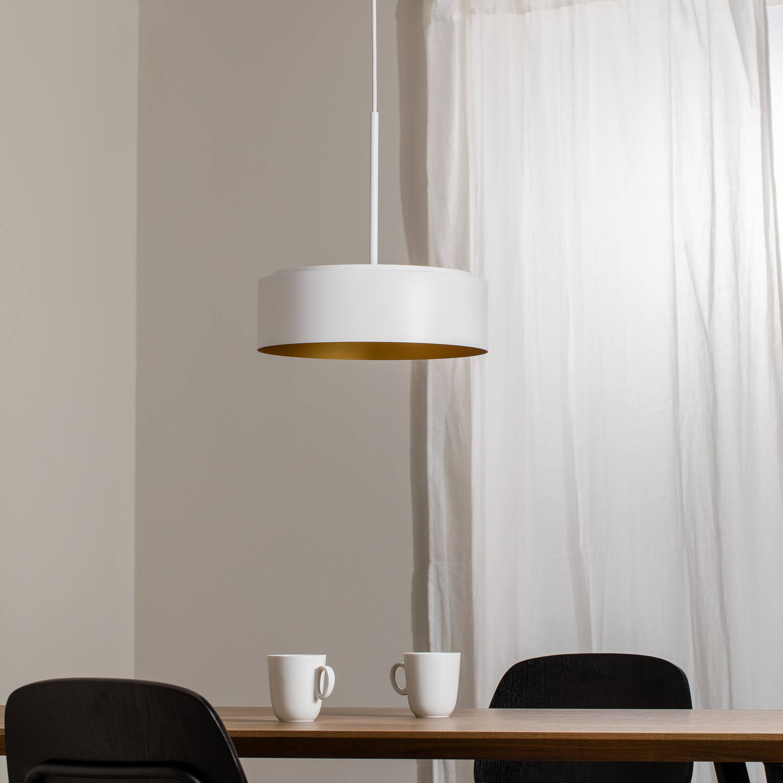 Candeeiro suspenso Bega LED Studio Line, Ø 36 cm, branco-dourado, DALI