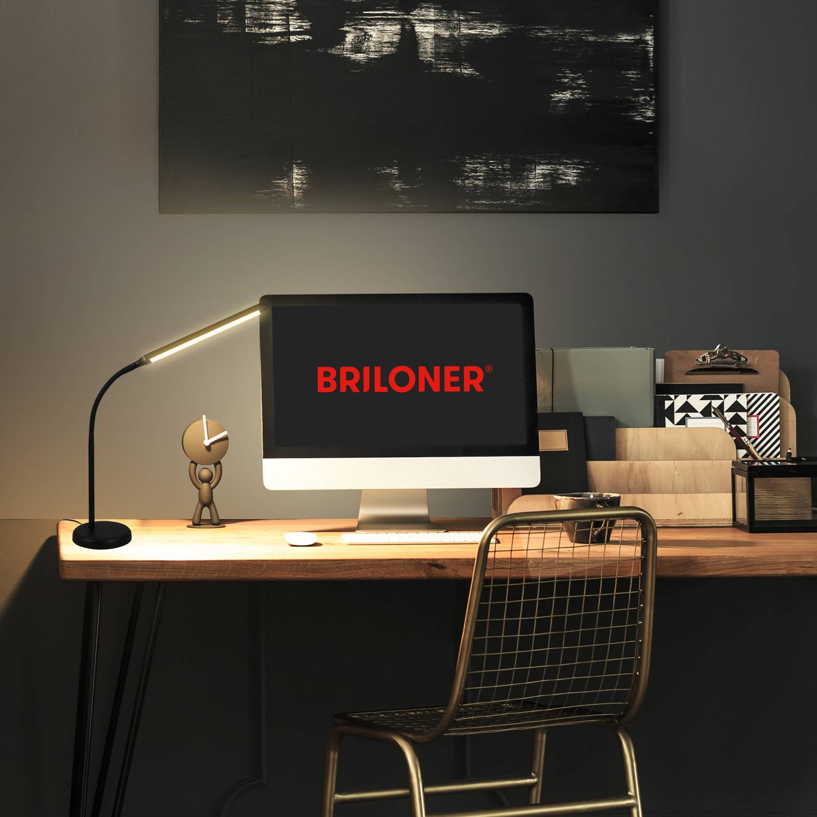 Briloner Stolní lampa Pivaz LED, dotykový stmívač, černá
