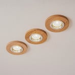 Sirion recessed spotlight, round, Ø 10 cm, oak wood, set of 3