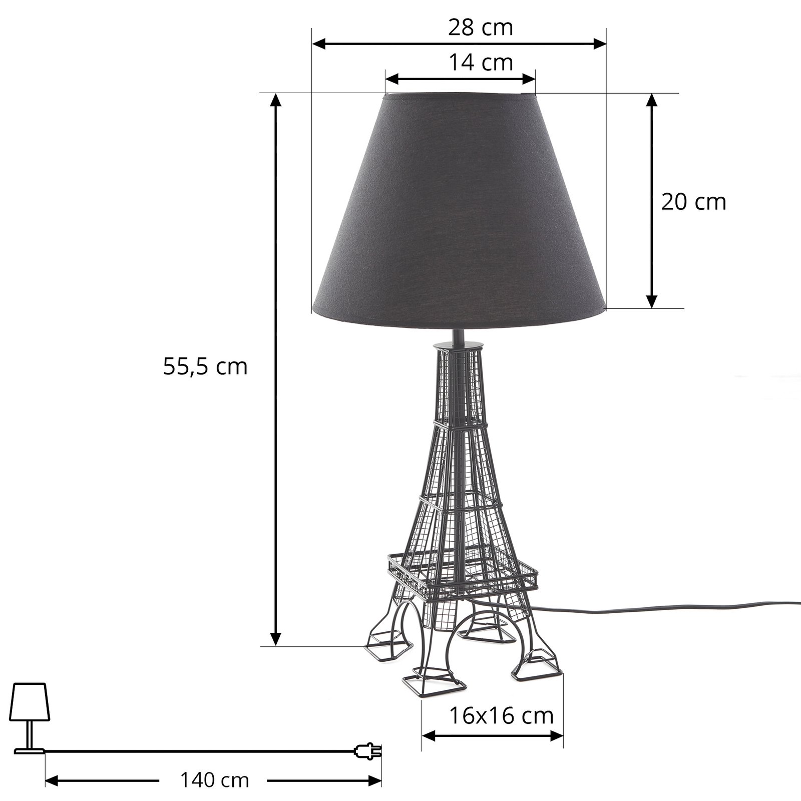 Lindby Croia asztali lámpa, fekete, fém, Ø 28 cm, E27