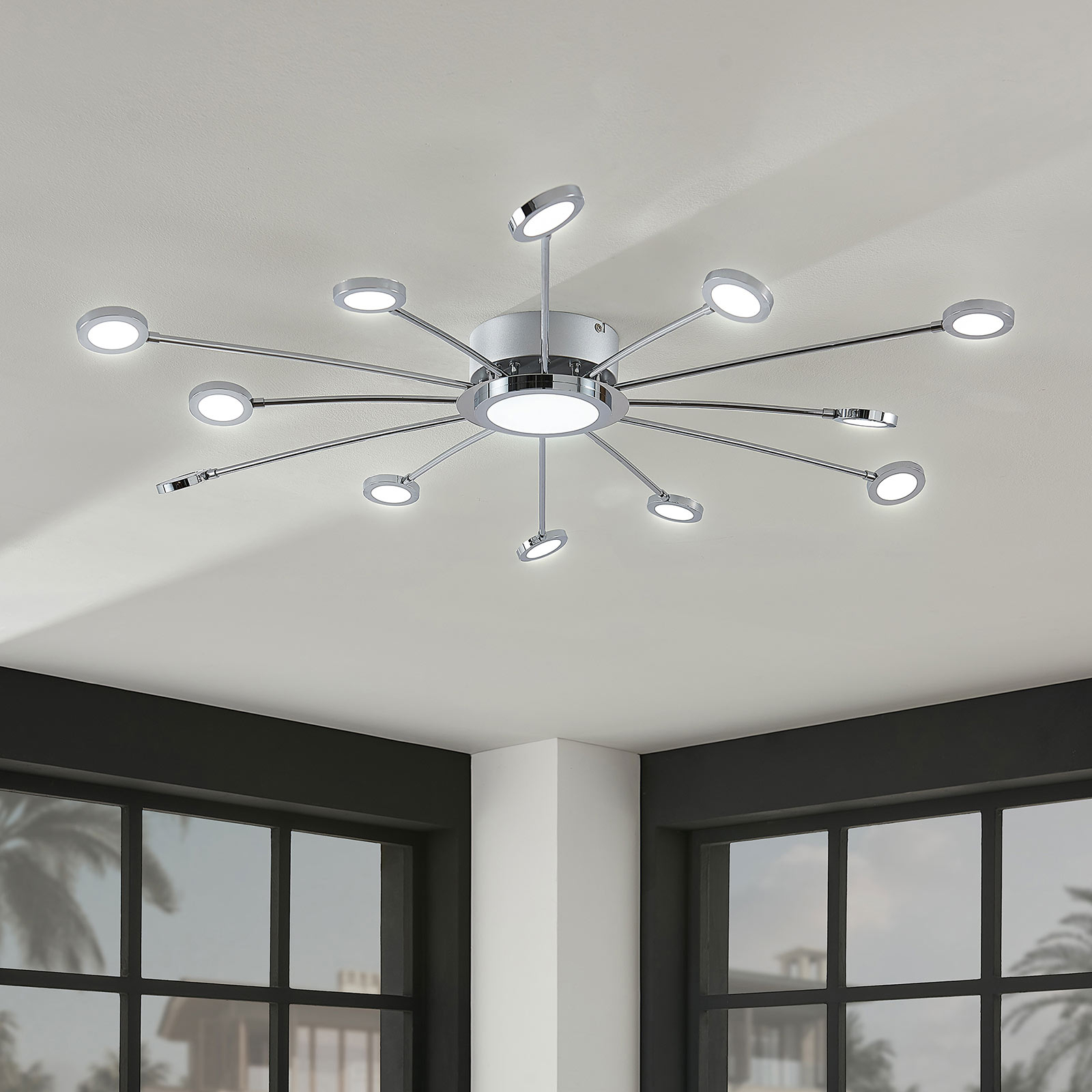Large bright LED ceiling lamp Meru, remote control
