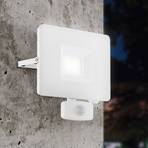 Faedo 3 LED outdoor spotlight, sensor, white, 30 W