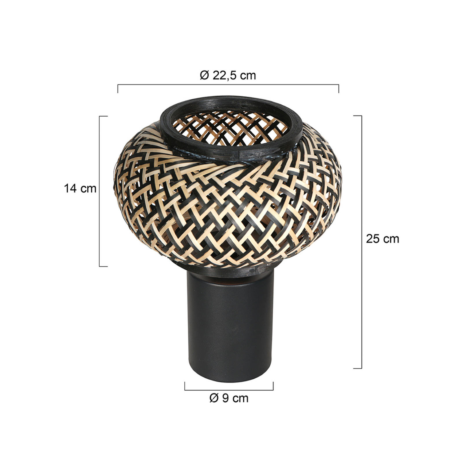 Galda lampa „Bloeba“, melna, bambusa pīts, Ø 22,5 cm