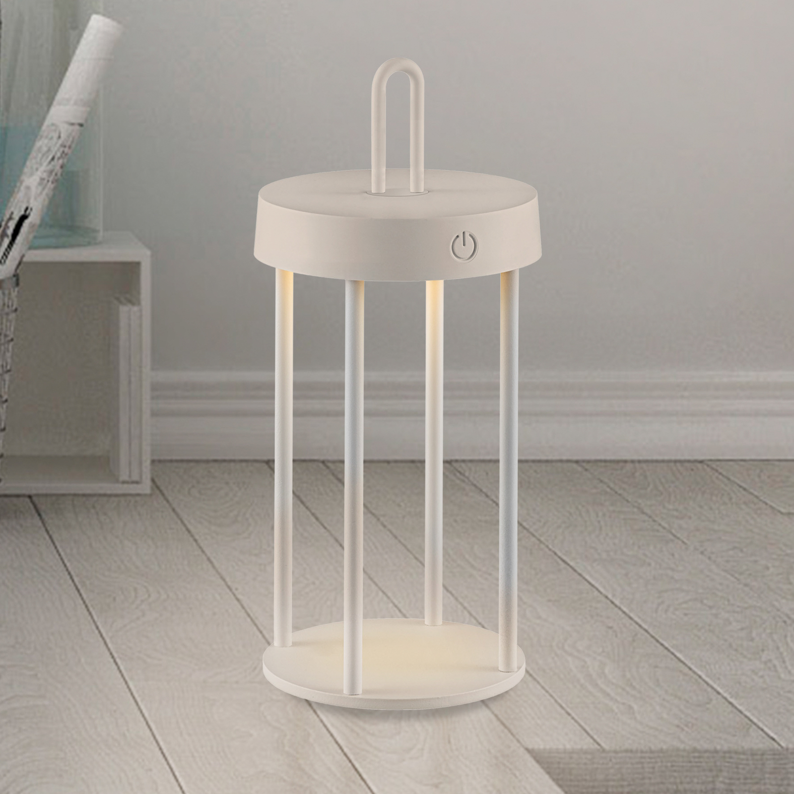 JUST LIGHT. Lámpara de mesa LED recargable Anselm gris-beige 28cm hierro