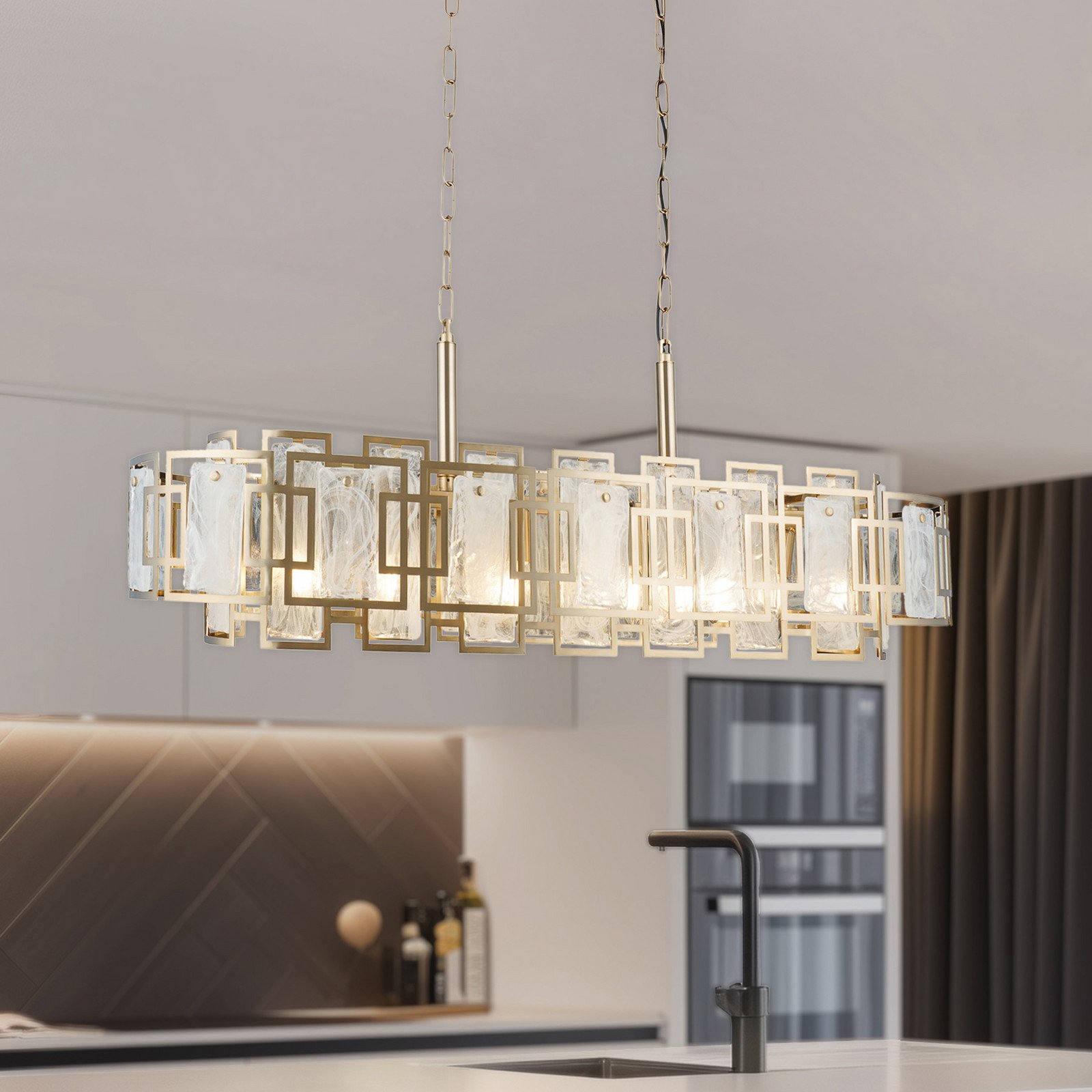 Lucea Candelabru Karmella 100 cm alamă antică 12 brațe. - Camera de zi / sufragerie - alamă antică alb - Metal