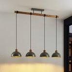 Lindby hanging light Durbis, 116 cm, 4-bulb, grey, wood, E27