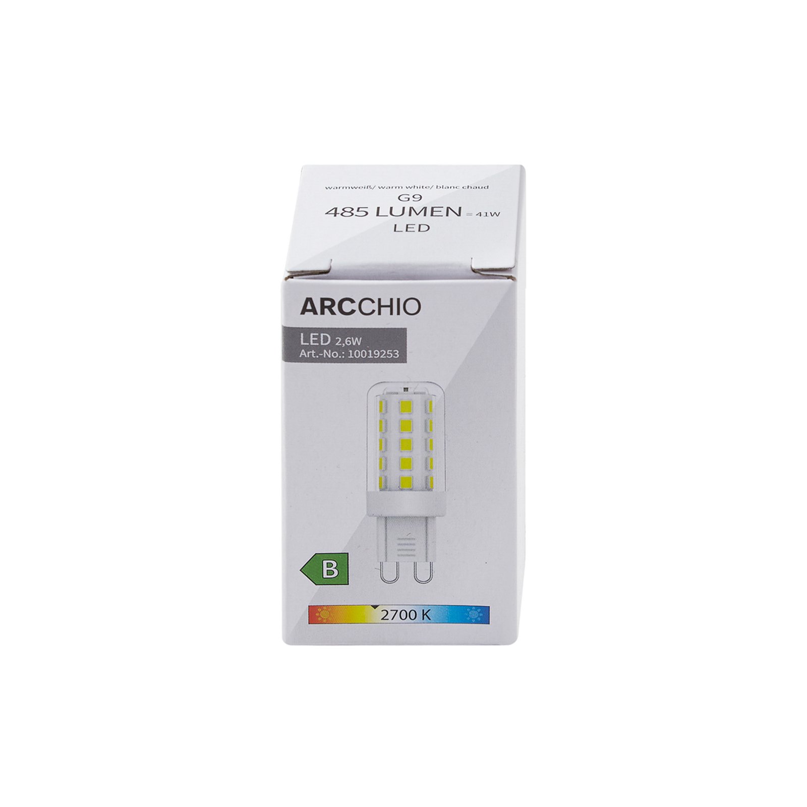 Arcchio LED-pirn, G9, 2,6 W, selge, 2700 K, 485 lm