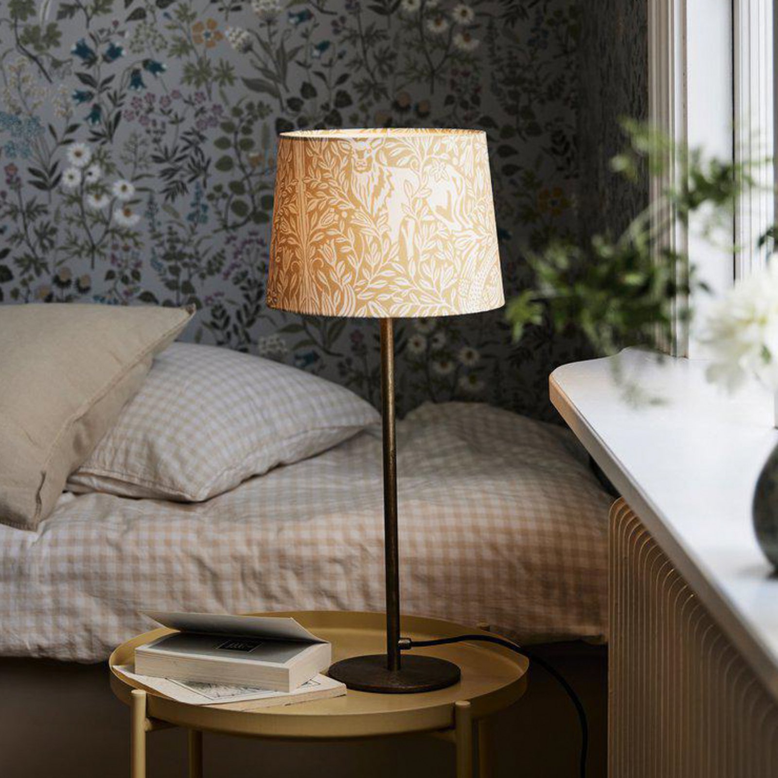 PR Home Tischlampe BASE ELDERTREE, gelb, Höhe 58 cm, Stoff