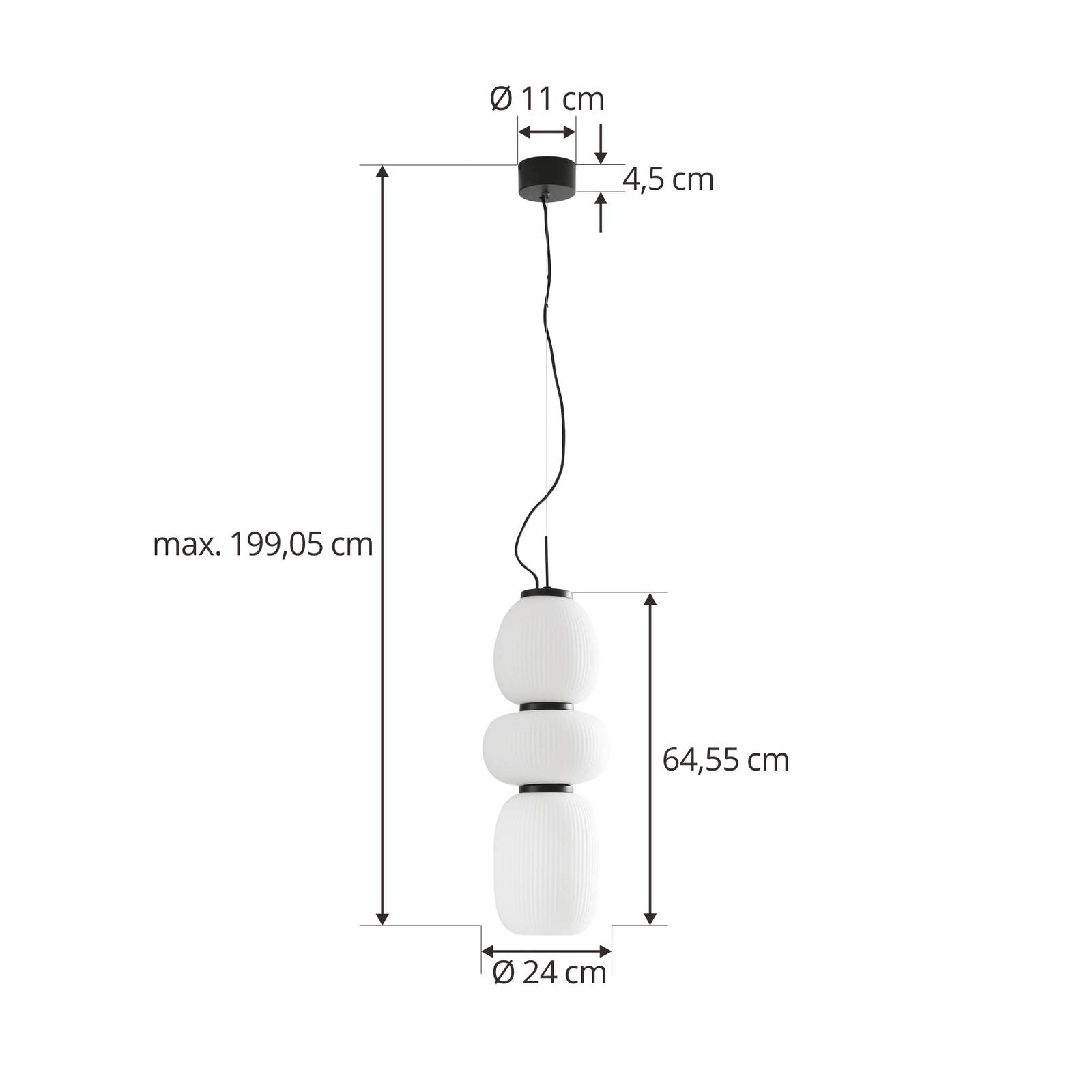 Lampa wisząca LED Lucya, 3-punktowa, szkło, biały, 64,5 cm