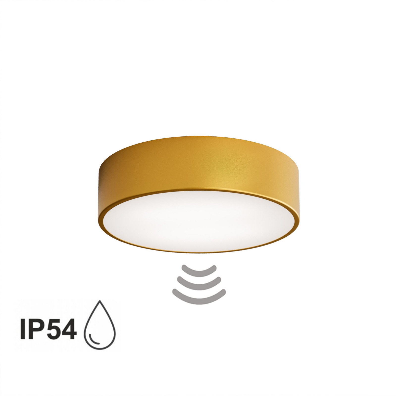 Deckenlampe Cleo 300, gold, Sensor, IP54, Ø 30 cm, Metall