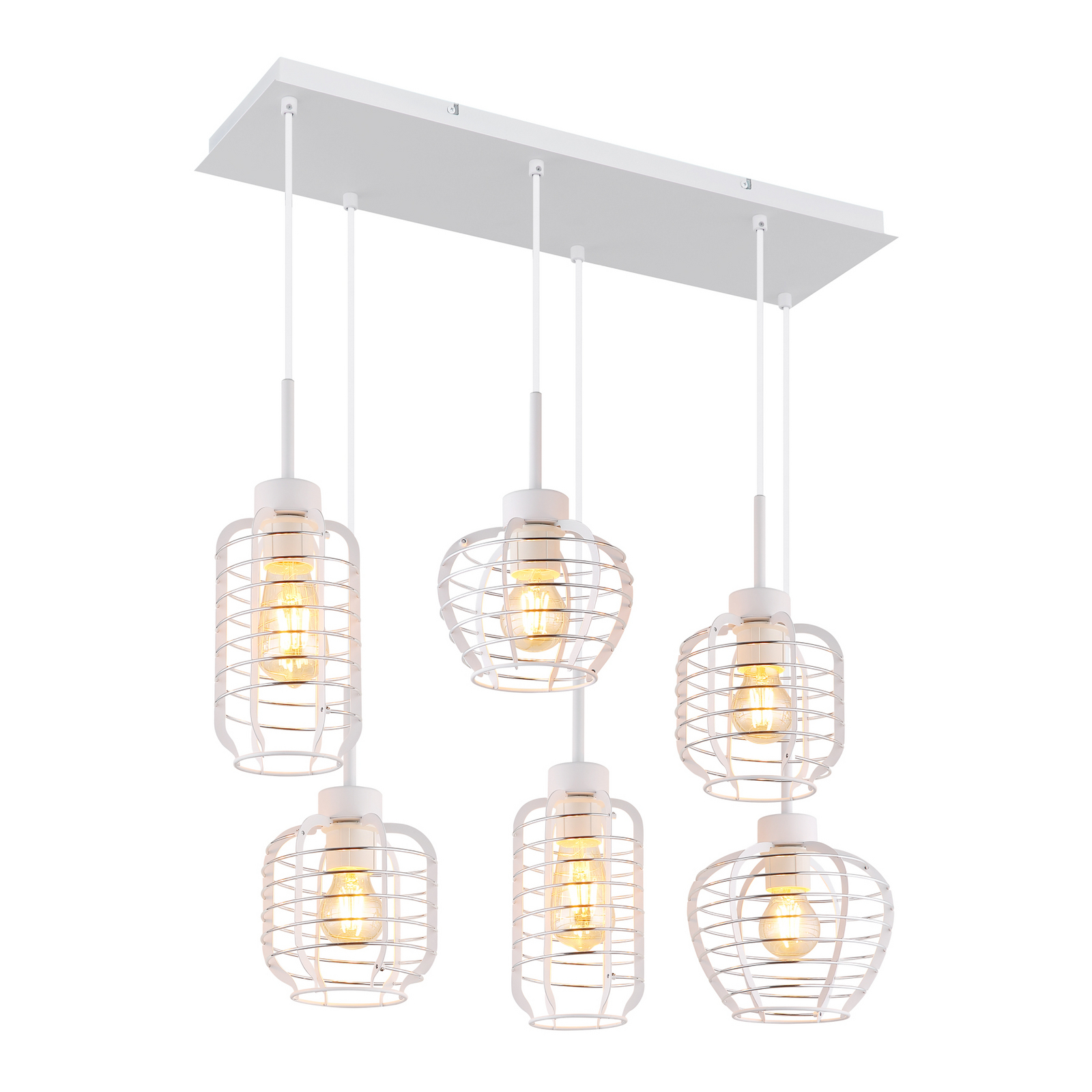 Lampă suspendată Nesa, lungime 77 cm, alb/crom, metal, cu 6 becuri Lampă suspendată Nesa, lungime 77 cm, alb/crom, metal, cu 6 becuri