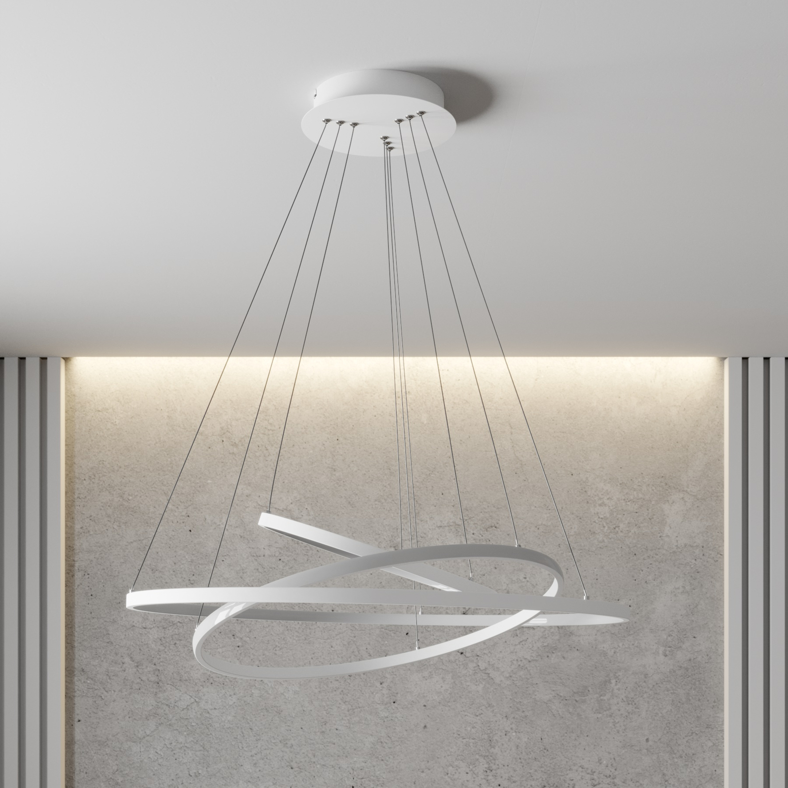 LED hanglamp Ezana gemaakt van drie ringen, wit