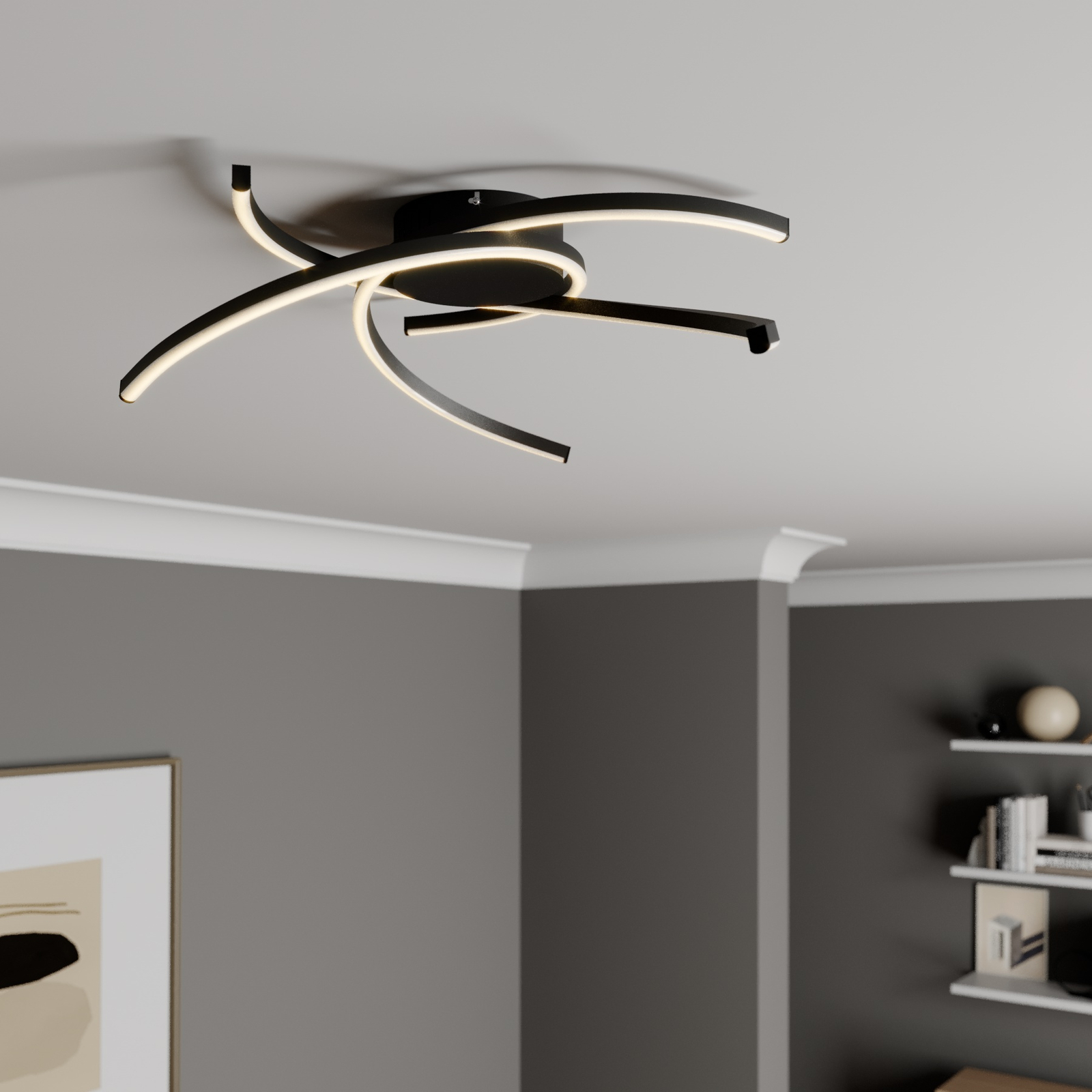 Lindby Katris LED plafondlamp, 58 cm, zwart