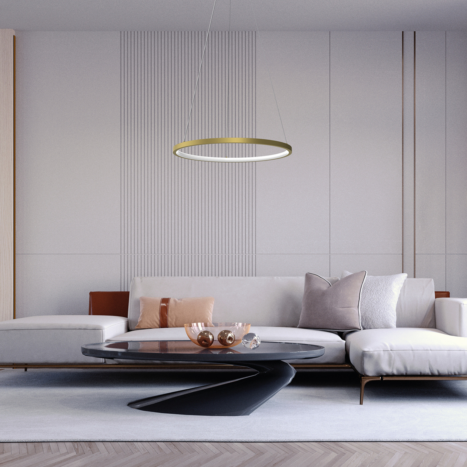 HOOP LED pendant light, 27 W, Ø 50 cm, 4,000 K, gold