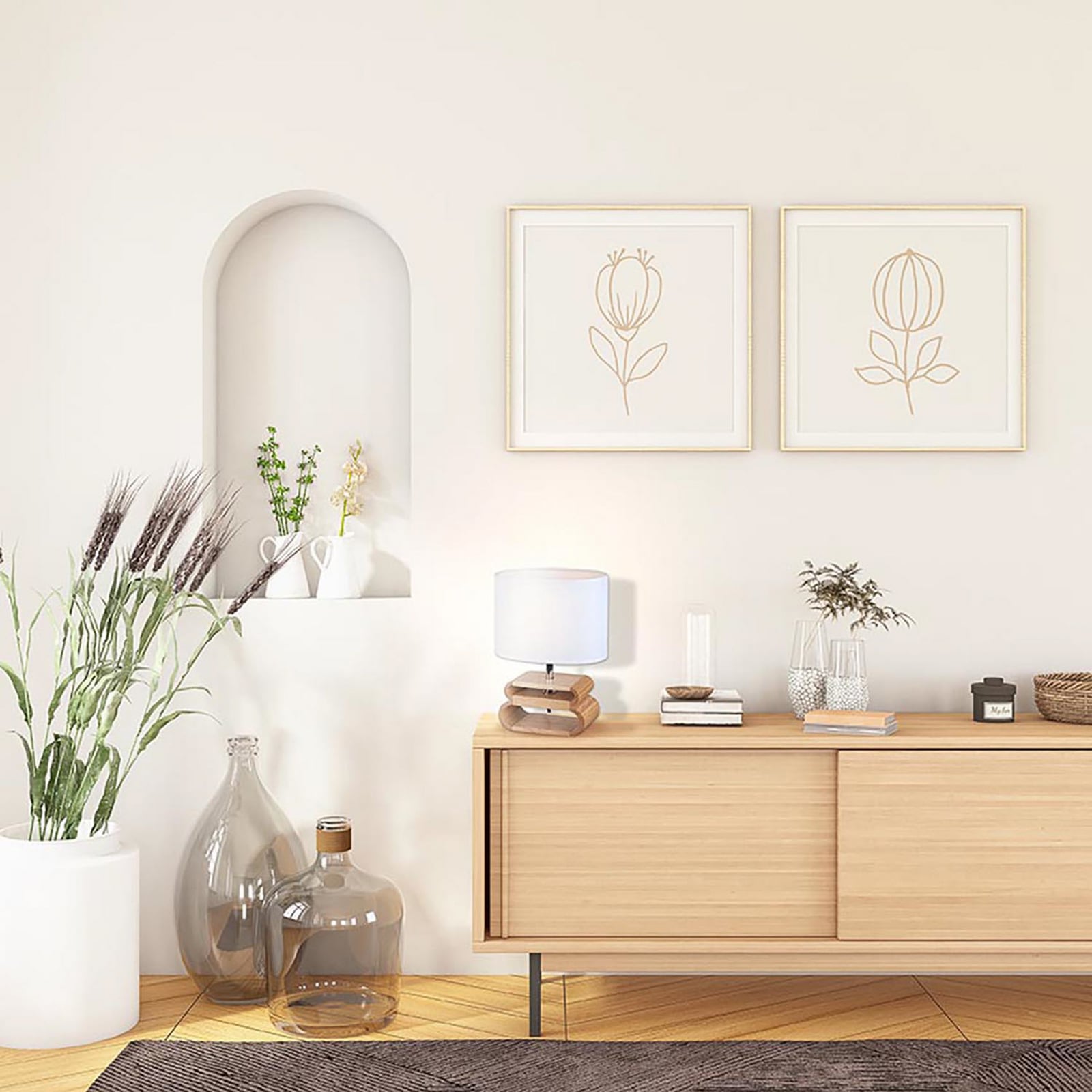 Bordlampe Oslo, hvit/lyst tre, høyde 30 cm, lin/tre Bordlampe Oslo, hvit/lyst tre, høyde 30 cm, lin/tre