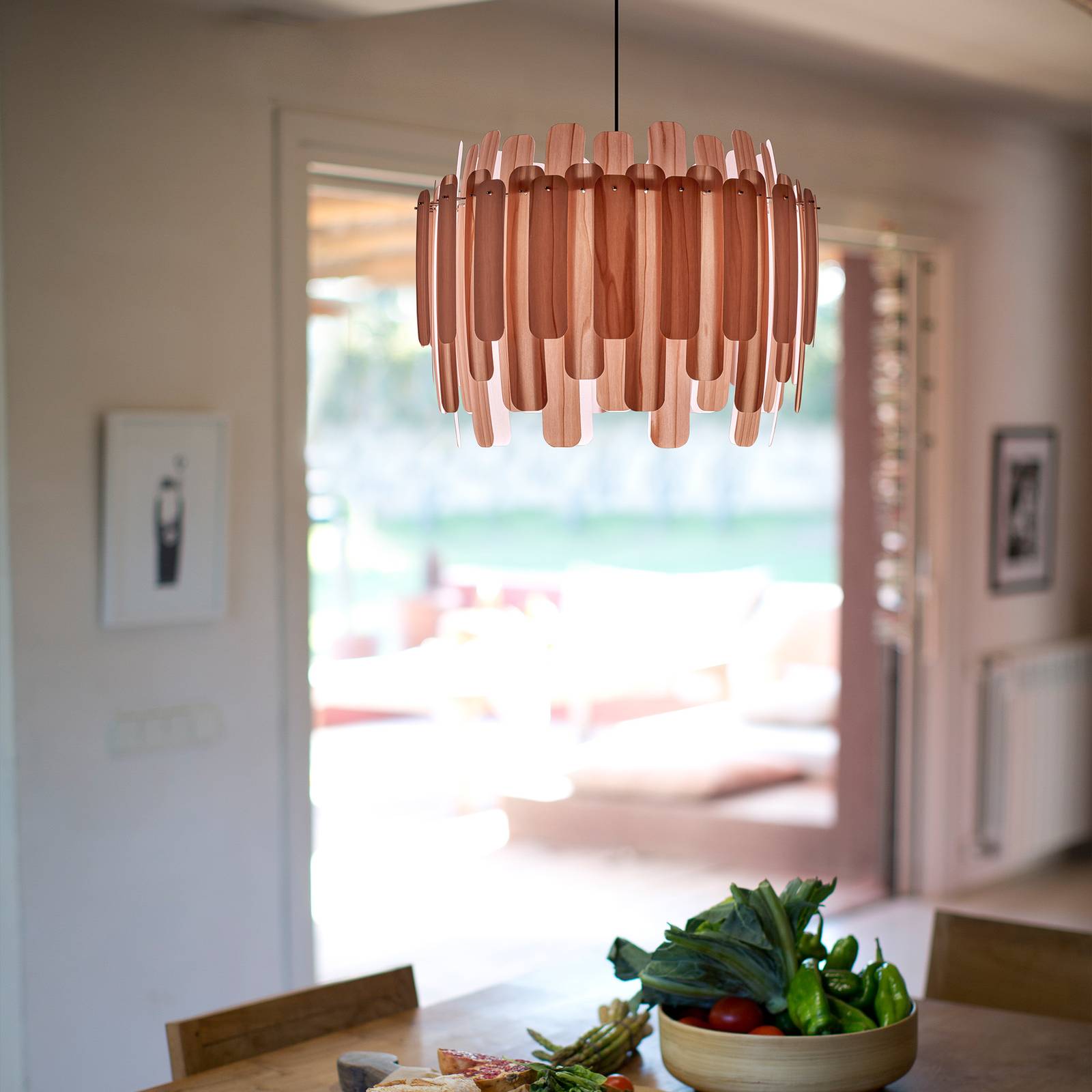 LZF Maruja drewniana lampa wisząca, różowa