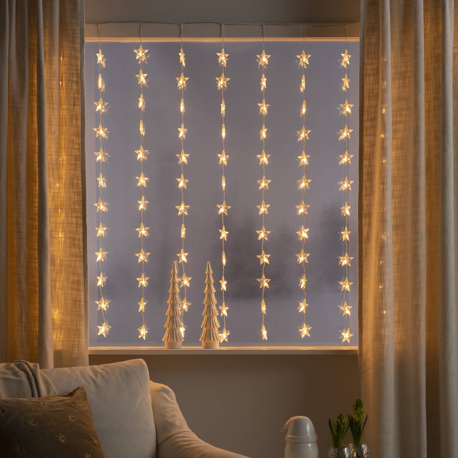 LED-valoverho Tähdet 120 lamppua meripihka