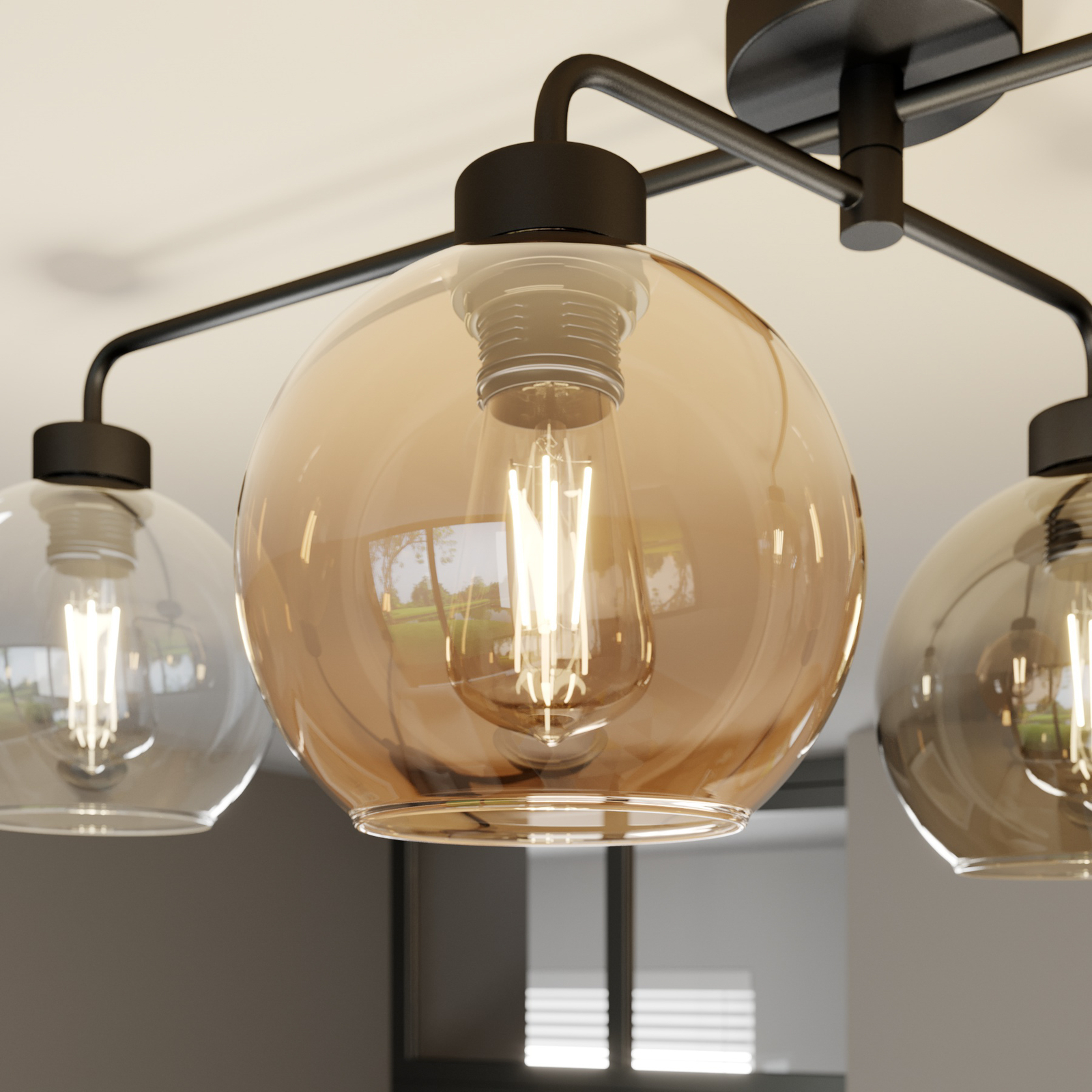 Таванна лампа Cubus с четири светлини, прозрачна/кафява/сива