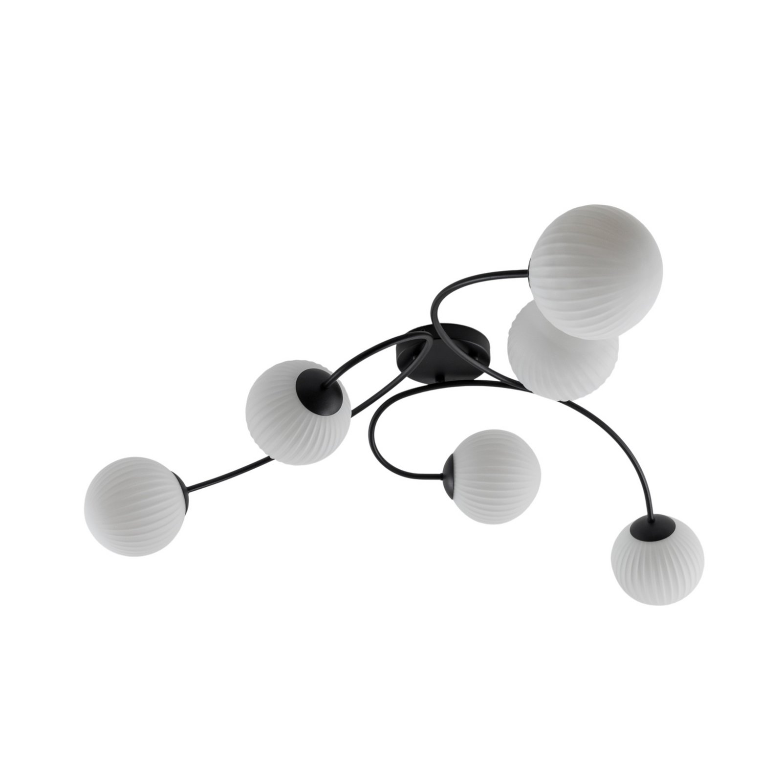 Plafoniera Vibra, opale/nero, lunghezza 97 cm, vetro, a 6 luci. Plafoniera Vibra, opale/nero, lunghezza 97 cm, vetro, a 6 luci.