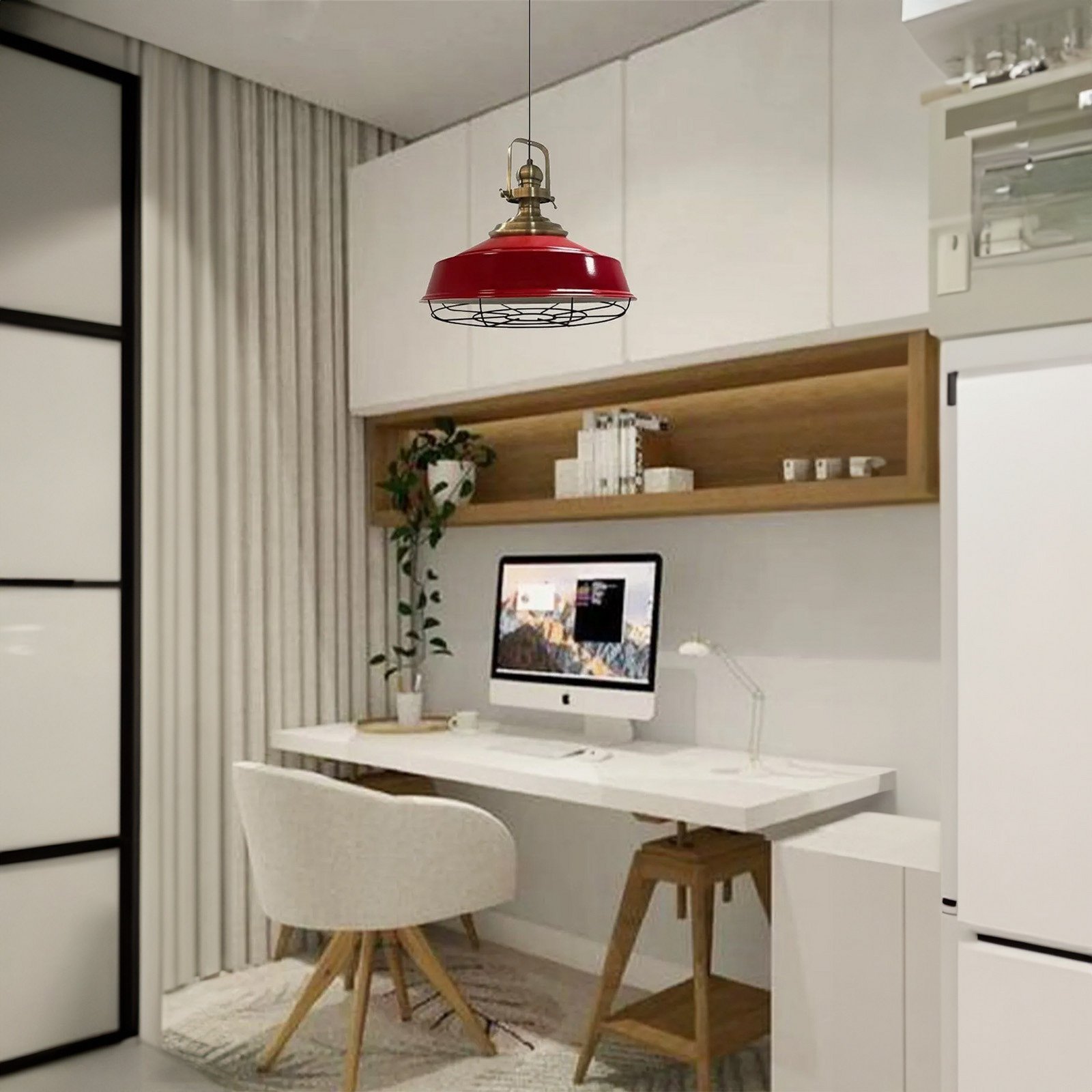 ROYALTECH Lampă suspendată Astel roșu Ø 41 cm metal detaliu alamă antică - Camera de zi / sufragerie - Design industrial - roșu alamă antică alb negru