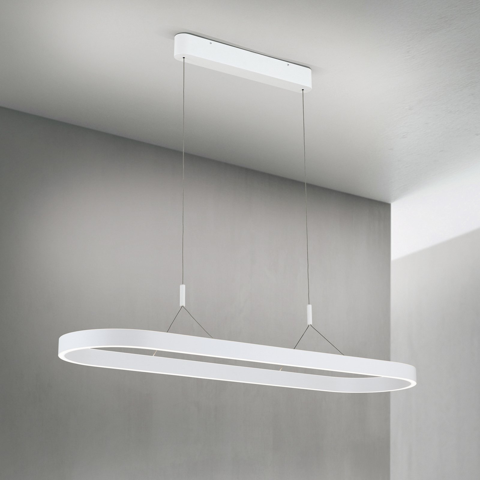 Carrara LED pendant light, white, height-adjustable, CCT