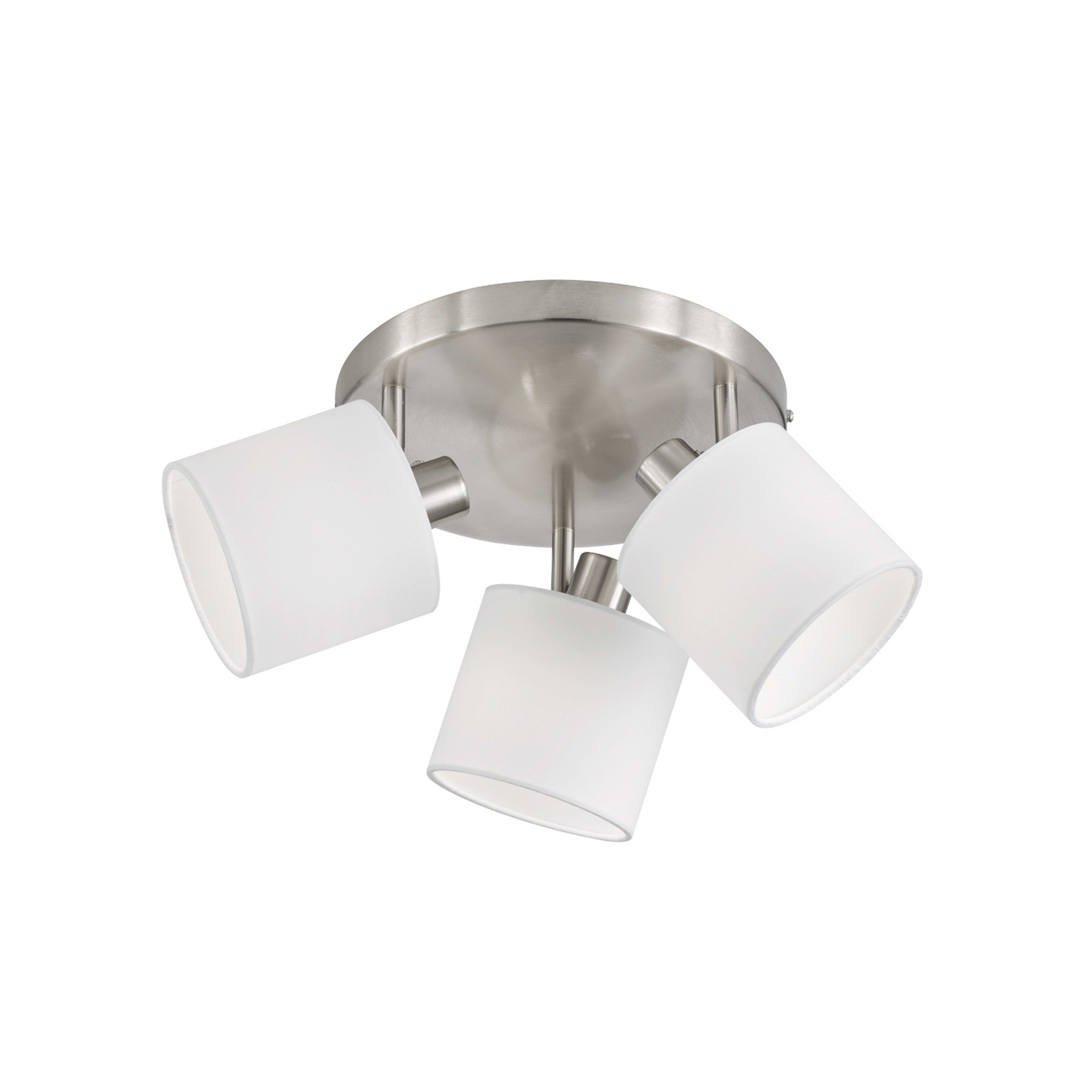 Spot pour plafond Tommy, nickel/blanc, Ø 25 cm, 3 lampes. tissu