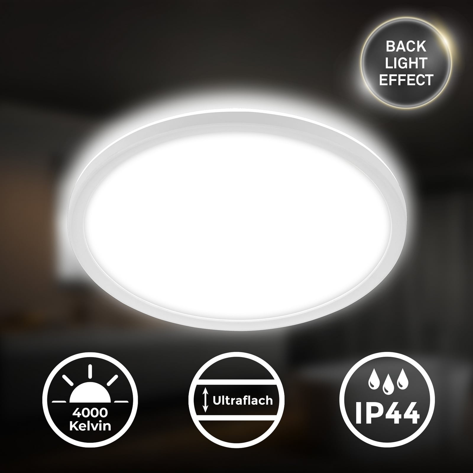 LED vonios lubų šviestuvas „Slim Drip“, baltas, Ø 29 cm, IP44