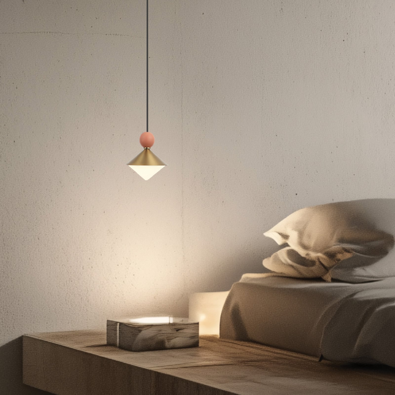 LED-Hängelampe 25100, messing/rot Ø14 cm Metall/Glas/Keramik