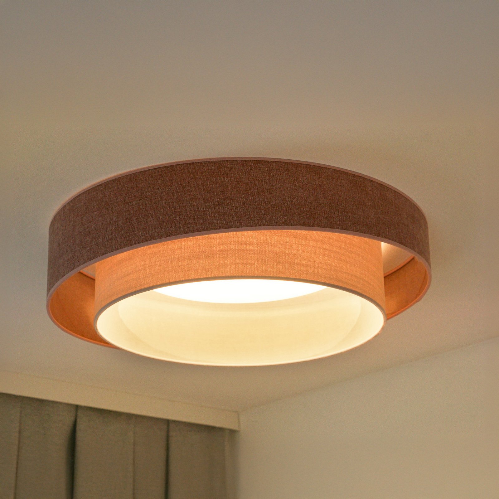 Lampa sufitowa LED Luneta S, szenilowa, różowa/szara, ściemniana 3-stopniowo