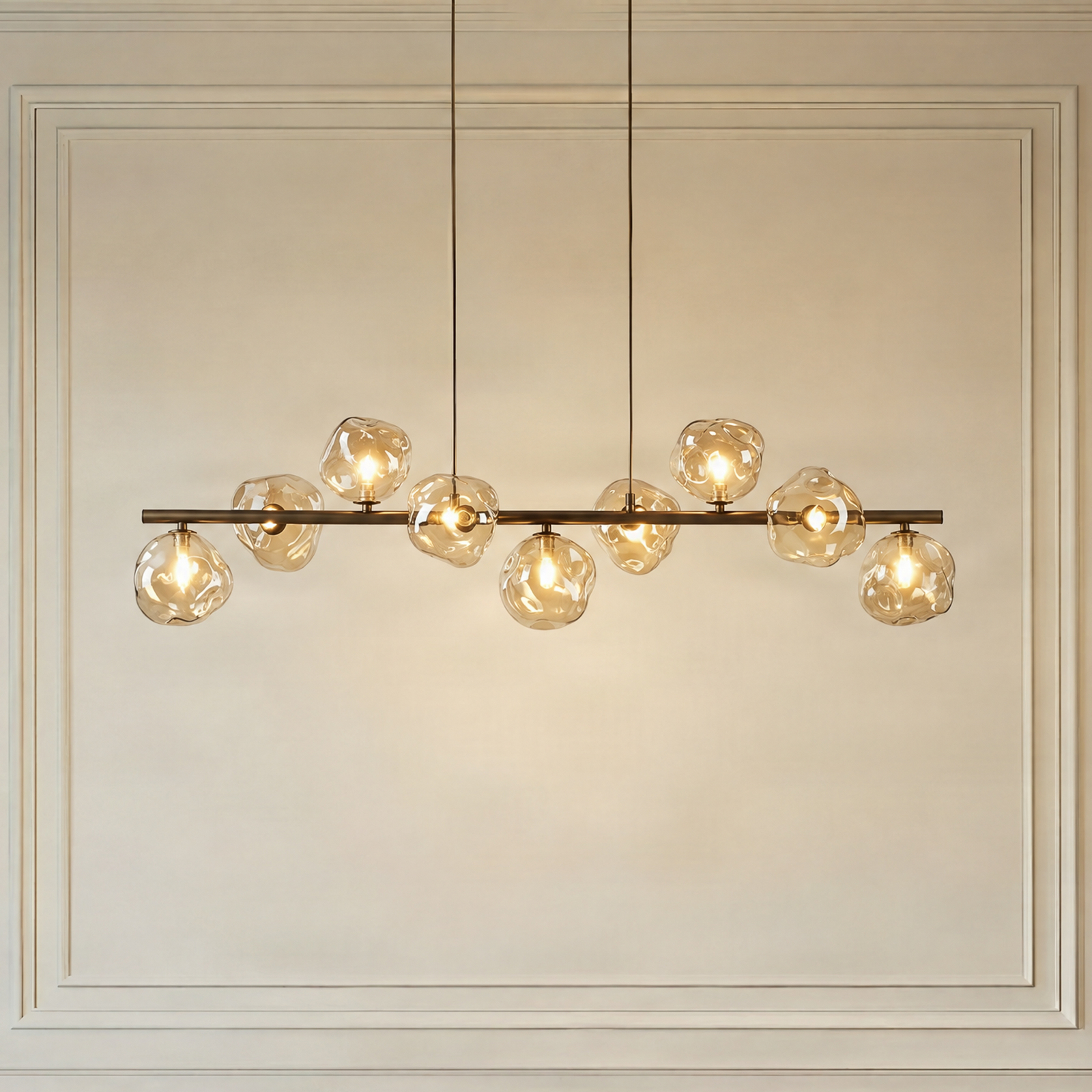 Lampă suspendată Lava, maro, cu 9 becuri, sticlă, lungime 116 cm, G9