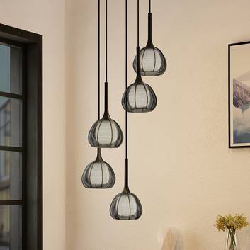 Lucande Tetira hanglamp, 5-lamps, rond, zwart