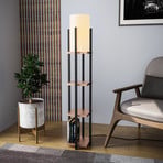 Shelf floor lamp, black/copper, fabric, height 130 cm, E27