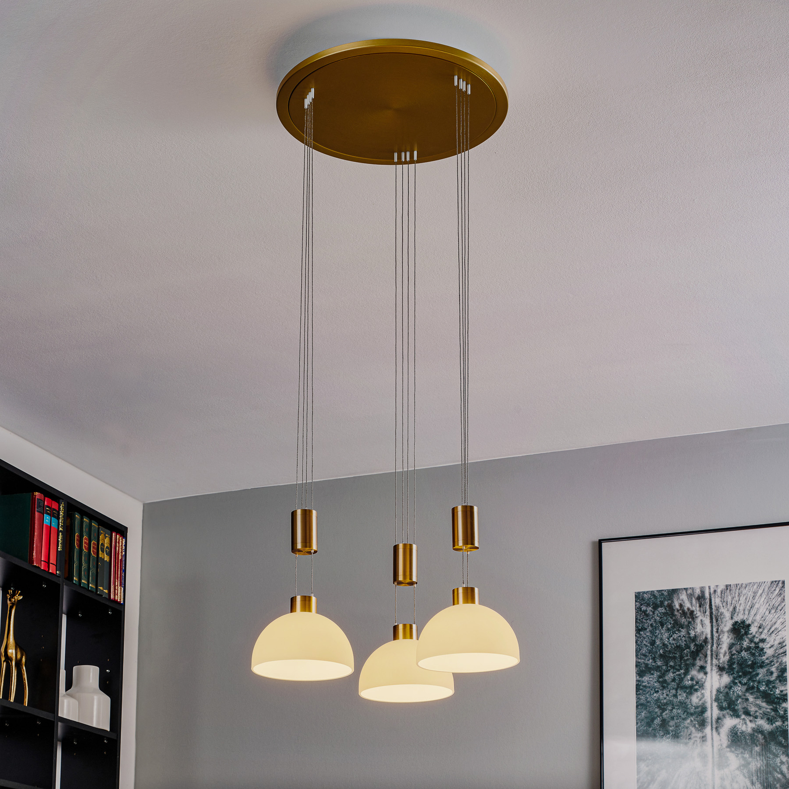 Rothfels Laurena hanging lamp 3-bulb round brass