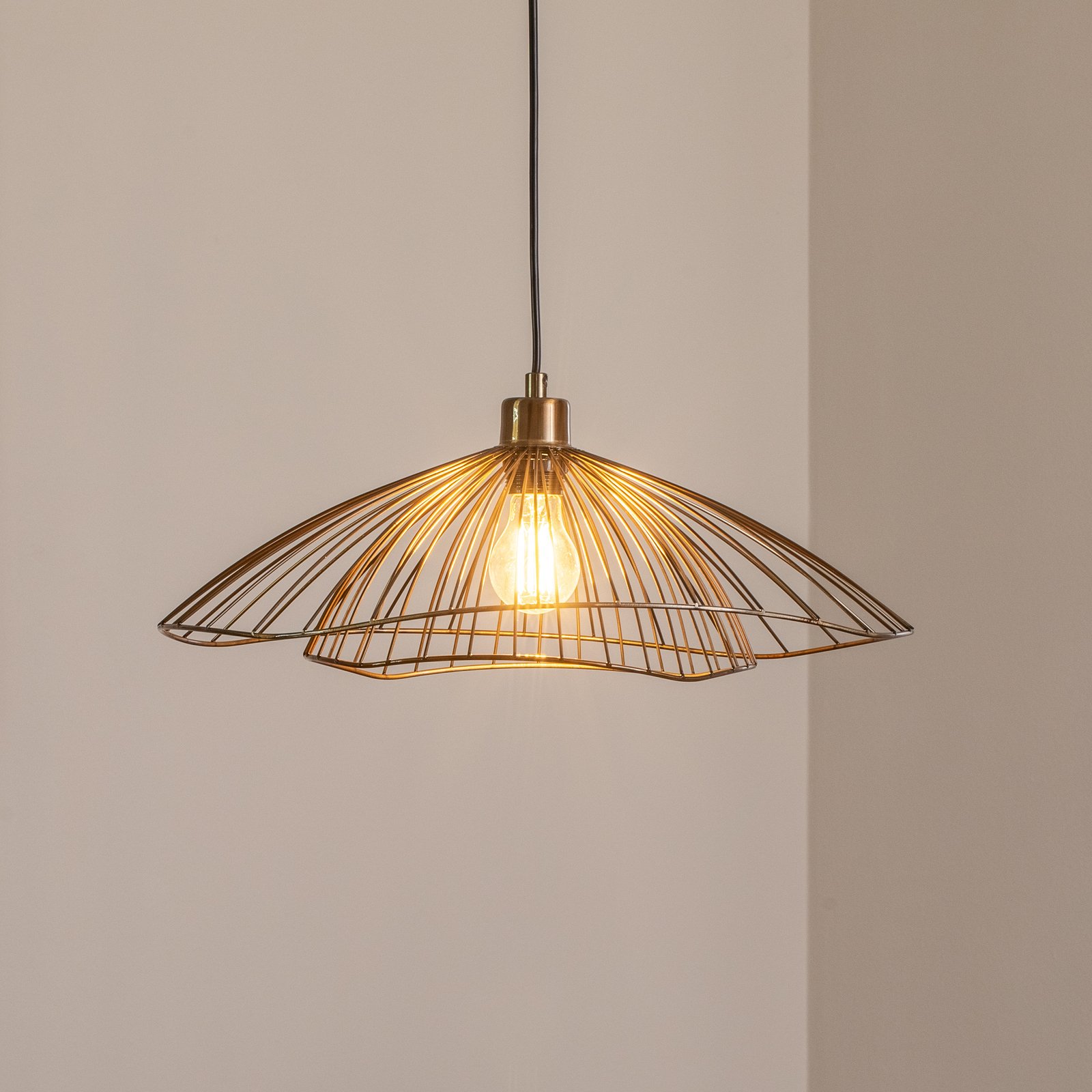 Pendant light Tel, antique brass, Ø 50 cm, 1-bulb, metal
