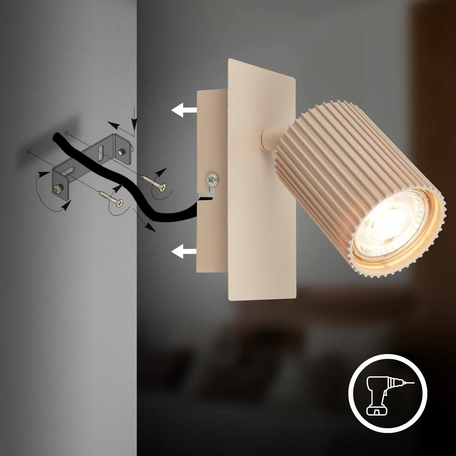 Foco de pared Ida, beige, plástico/metal, GU10, orientable Foco de pared Ida, beige, plástico/metal, GU10, orientable