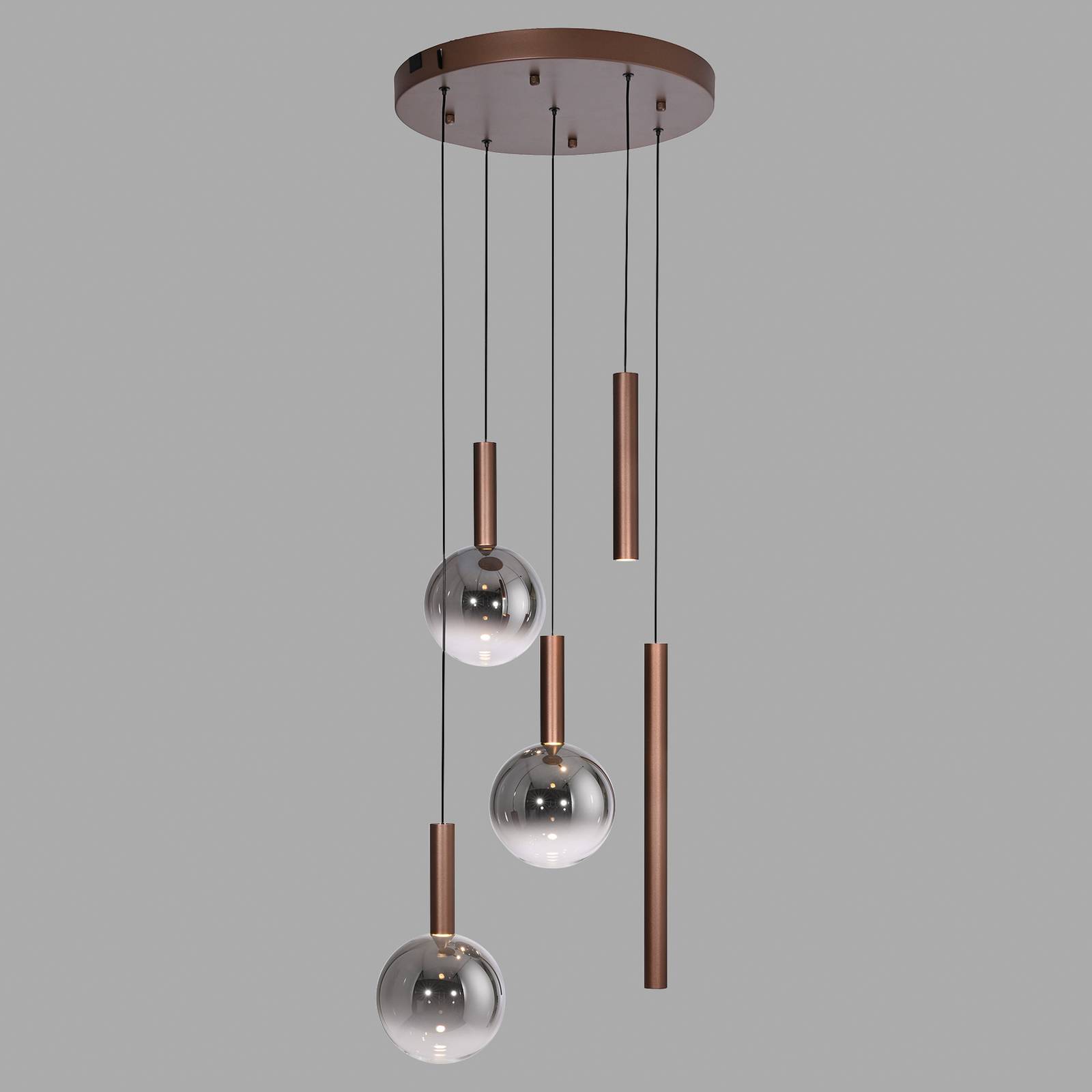 Paul Neuhaus żyrandol LED Bowl, Ø 54 cm, brązowo-szara