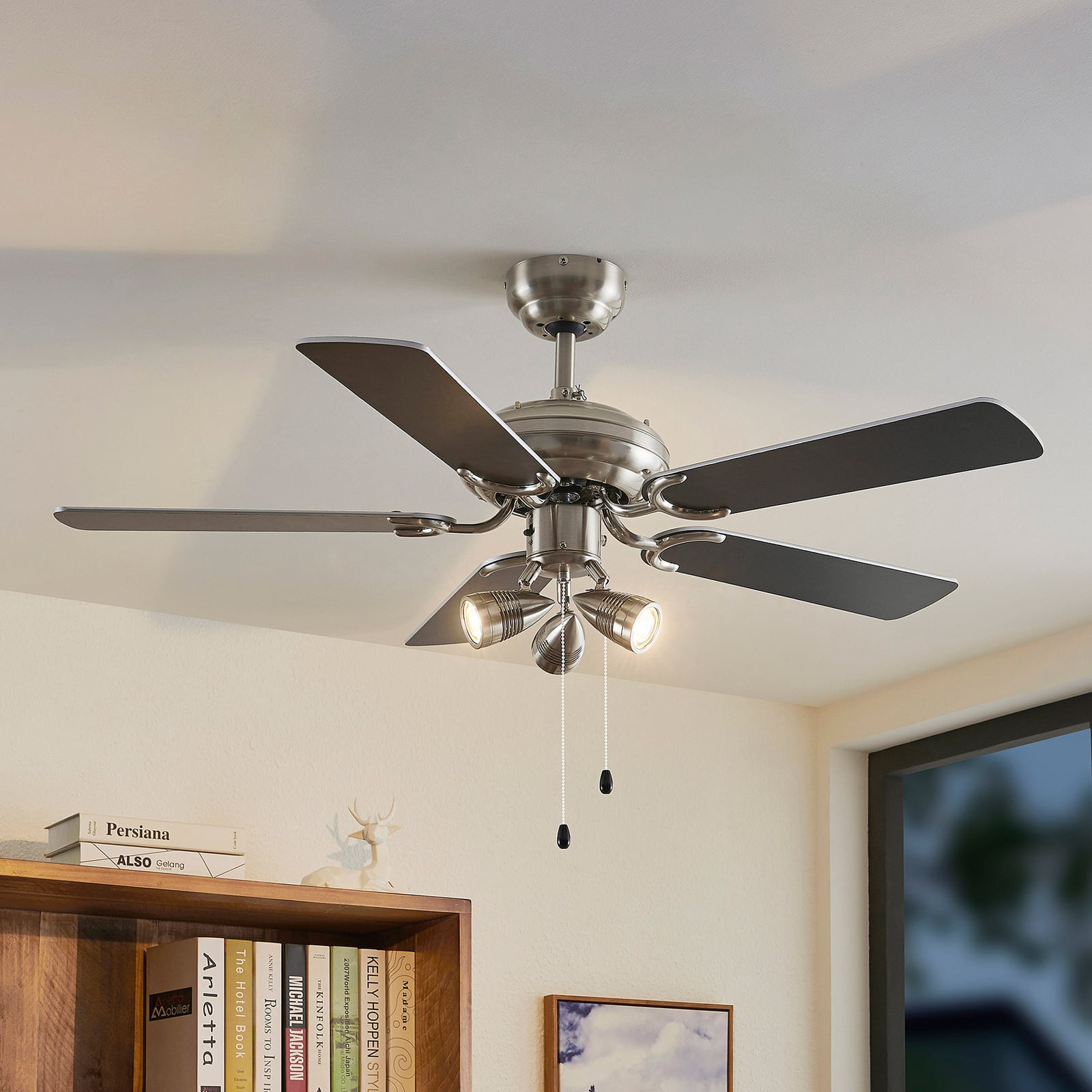 Ventilateur de plafond Anariki avec éclairage, silencieux, argenté - Lindby