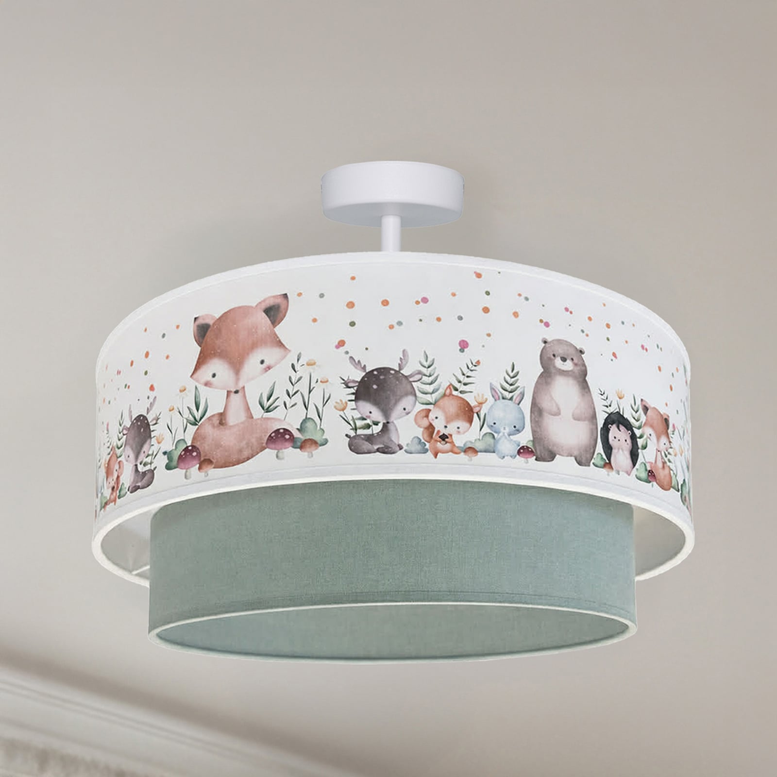 Plafonnier pour enfants Boho, vert sauge/multicolore, Ø 40 cm, en tissu, Duolla