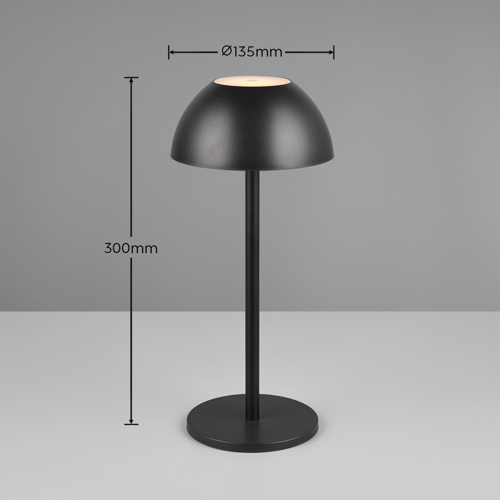 Ricardo LED-es, újratölthető asztali lámpa, fekete, magasság 30 cm, műanyag