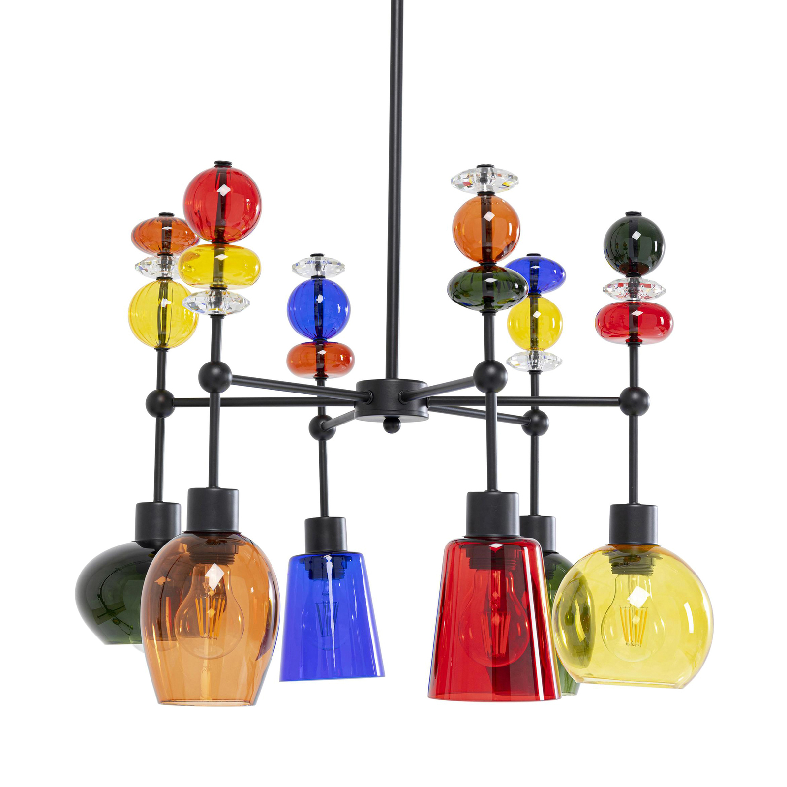 KARE Mazzo Sei pendant light, multicoloured glass, 6-bulb